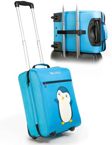 LinKid Kinderkoffer Jungen und Mädchen [mit Anbindungsfunktion] Kindertrolley für Klassenfahrt, Urlaub, Kindergepäck mit Verstellbarem Trolley