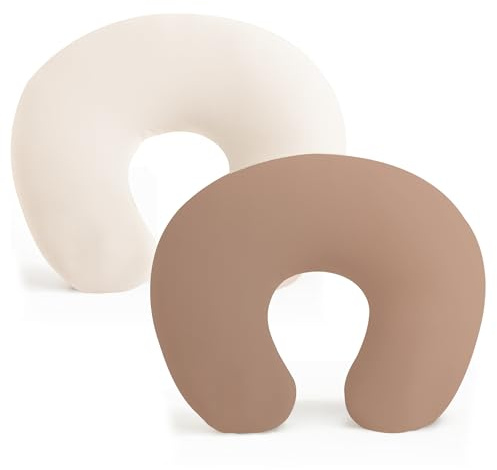 Konssy Stillkissenbezüge, dehnbar und weich, Stillbezug für Stillkissen, Kissenüberzug für Babys, Mädchen, Jungen, Neugeborene, Beige, Braun, 2 Stück