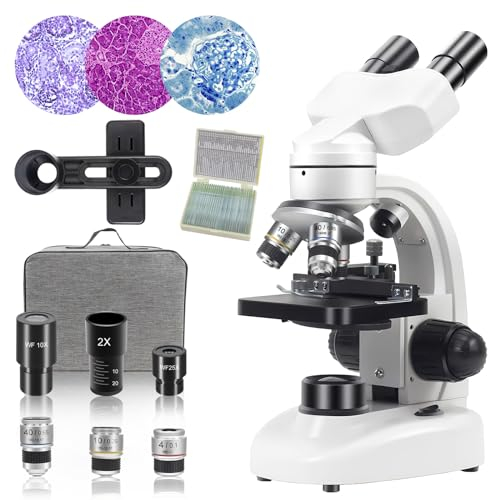 Esoldnic Microscopio binoculare composto 40X-2000X per l'educazione a casa di laboratorio scolastico, Microscopio per bambini studenti adulti, platino meccanico, con set di lame di microscopio