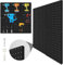 PegBoard, 4 Pack Metal Peg Board Panels Black Pegboards Wall Organizer with Bent Frame Large Heavy Duty Peg Board for Walls Home, Garage Tool Storage, Office Organization, Craft Room, Kitchen