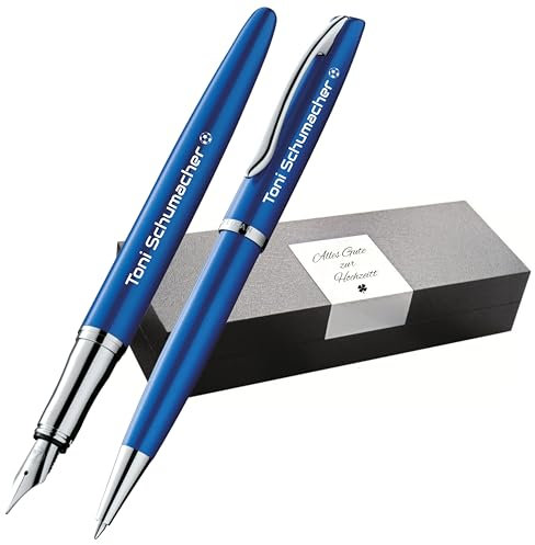 Pelikan Schreibset Jazz® Noble Elegance K/P36 Kugelschreiber und Füllhalter mit Gravur Geschenk - einzigartige Stifte mit Namen - personalisierte Geschenke (Saphire Blau)
