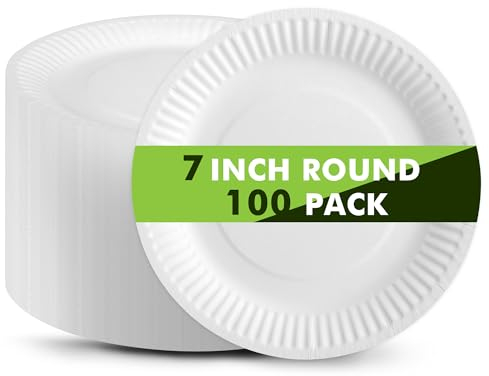 powglass Plastic Plates Set of 100, Disposable Tableware Diameter 18 cm, Biodegradable Plastic Tableware for Parties, Birthday, Weddings and Other Activities, Robust 250 g/m² (Weiß)