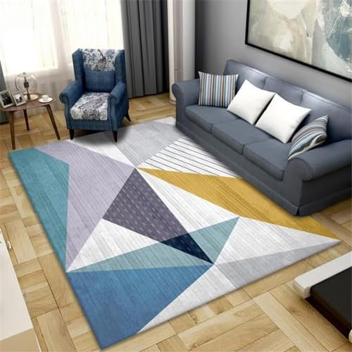 Xiaosua Teppich Rutschstopp Teppich Allergiker Geeignet Carpet Store Teppich Blau Bunt Gestreifter Strukturierter Teppich Gewaschener Großer Kinderteppich 80X160Cm