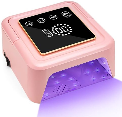 Madenia Rechargeable UV Nail Lamp - 108W Cordless UV LED Nail Lamp for Gel Nails Polish, Professional Nail Dryer Lamp with Touch LCD Screen, Auto Sensor for Home & Nail Salon Use, Pink
