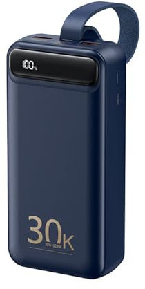 Mobile Power Supply 22.5W Super Fast Charging, 20W PD Fast Charging, 30000Mah Large Capacity, Smart Digital Display Power Bank,Blue