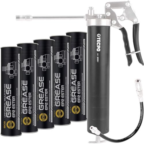 TECPO Einhand Fettpresse Handfettpresse mit Schlauch und Mehrzweckfett, 5X 400g
