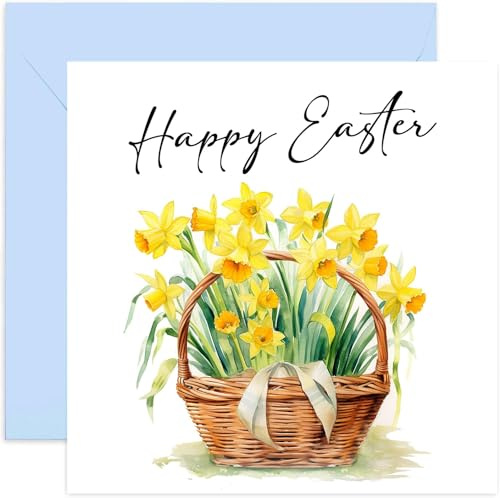 Easter Card - Spring Daffodil Basket Greeting Card - Happy Easter Card for Family and Friends - Easter Holiday Card for Men Women - Special Easter Card | Blank Inside