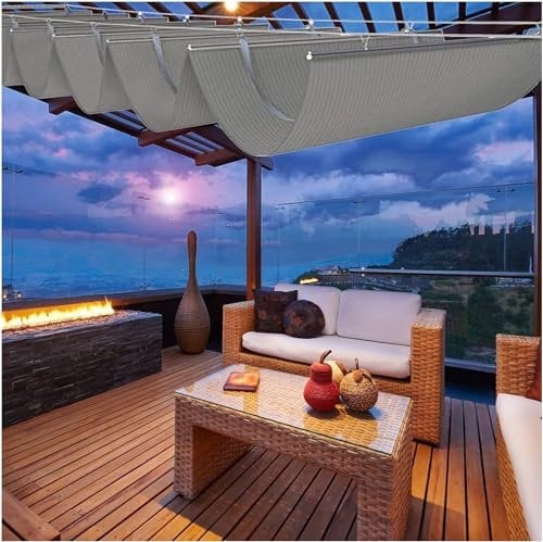 Sun Shade Sail, Pergola Roof Canopy Shade Kits With Sliding Track Kit, Retractable Ventilation Wave Awnings For Outdoor