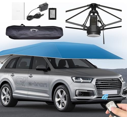 Vollautomatischer Sonnenschutz fürs Autodach, zusammenklappbares Sonnenschutzzelt fürs Auto, beweglicher Carport, 3000 mAh Lithiumbatterie, mit Fernbedienung und Tragetasche,Silver gray-4.8m/189''