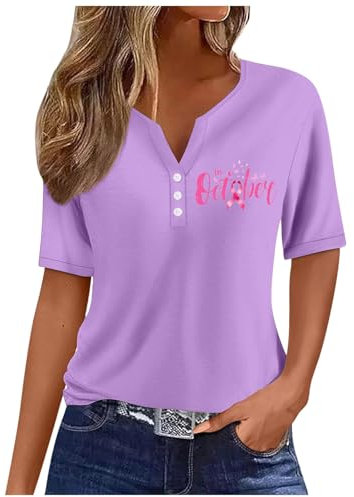 Générique Cancer du Sein Octobre Rose T-Shirt, Femme Cancer du Sein Sensibilisation Ruban Rose Octobre Cadeau T-Shirt Pas Cher Tee Shirt Grande Taille Femme T-Shirt Rose Top Rose Fushia Femme