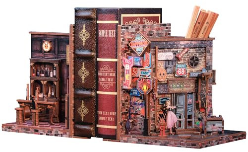 CUTEBEE Kit de 2 serre-livres miniatures en bois pour adultes, décoration d’étagère de bibliothèque 3D (Farewell To the Night)