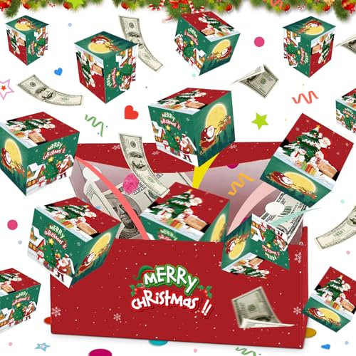 Weihnachts Überraschungsbox, 12 Stück Geldgeschenk Weihnachten, Überraschungsbox Explosionsbox, Faltbare Pop-Up Geschenkbox Weihnachten Geschenkbox für Eltern, Liebhaber und Freunde