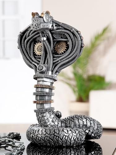 Casablanca Steampunk Cobra Figur, Kunstharz, silberfarben, metallische Optik, H: 30,5 cm, B: 20 cm, T: 16 cm - Deko, Geschenk, Sammlerstück, Vintage