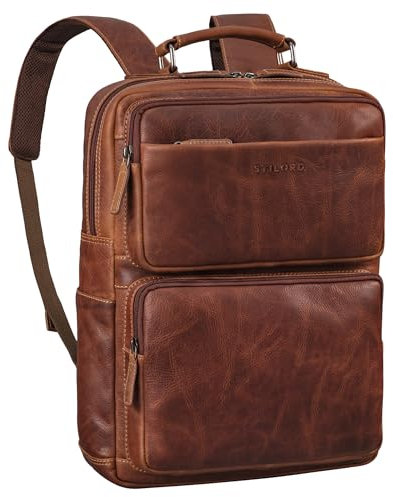 STILORD 'Roman' Grand Sac à Dos en Cuir Véritable - PC 15-15.6 Pouces, Grande Capacité pour Homme et Femme - Vintage pour Travail, Bureau, Université et Voyage, Couleur:salerno - marron
