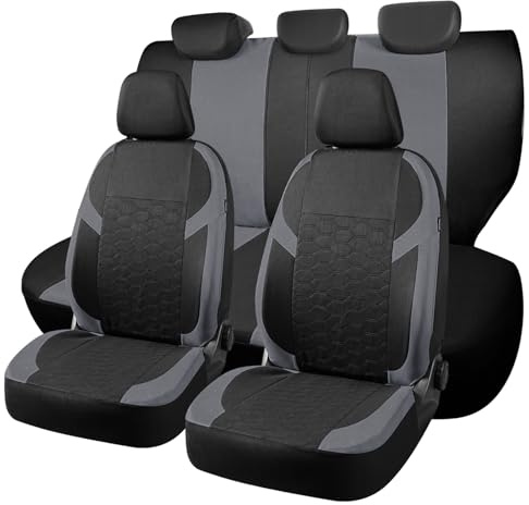 Universal Car Seat Covers Full Set For Dacia Duster Jogger Logan Stepway Sandero Stepway，Durable Cloth Seat Protectors with Split Bench Back Seat Covers (Gray)
