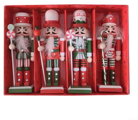 Entgoinggo Nussknacker-Weihnachtsschmuck, 12 cm große Weihnachtsfiguren aus Holz, handgefertigt, klassisch, traditionell, Weihnachtsdekoration, Ornamente (B)