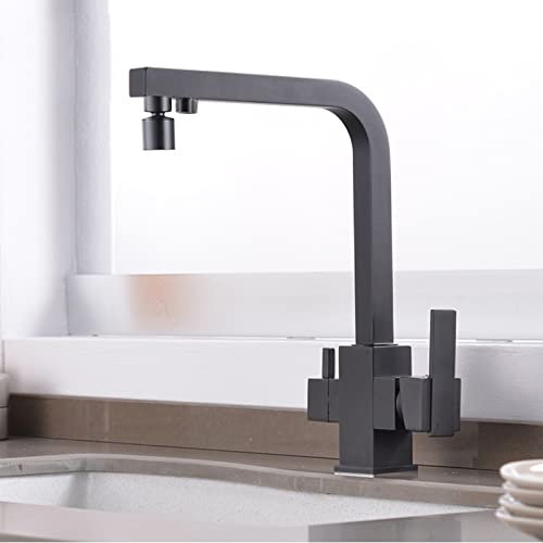 Black 3 Way Kitchen Mixer Tap with Drinking Water Filter Modern Design 2 Modes Easy Installation Ideal for Home or Office Use