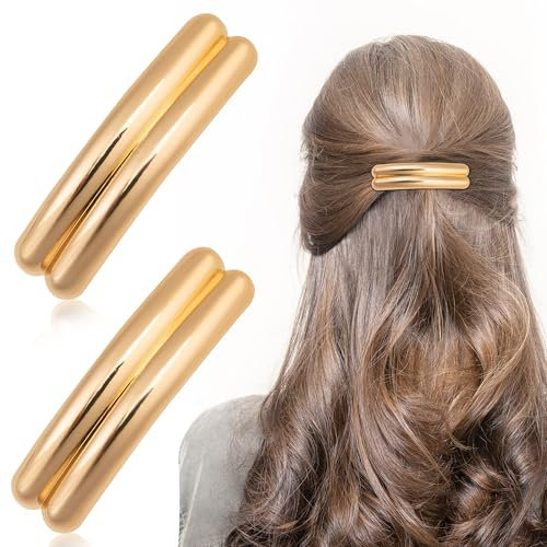 2 Stück Französische Haarspangen, Damen Haarspange, Dutt Haarspange Metall Haarhalter Clips Dekorativer Haarschmuck für Frauen und Mädchen (Gold3)