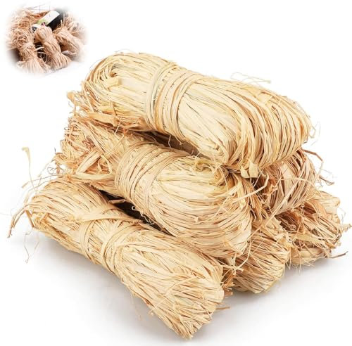 Natural Raffia Bundles, 6Pcs Raffia Straw, Raffia Yarn Ideal Raffia Ribbon Bundles Garden Raffia String for Gifts Wrapping Decoration DIY Craft Weaving Garden Floral Decor