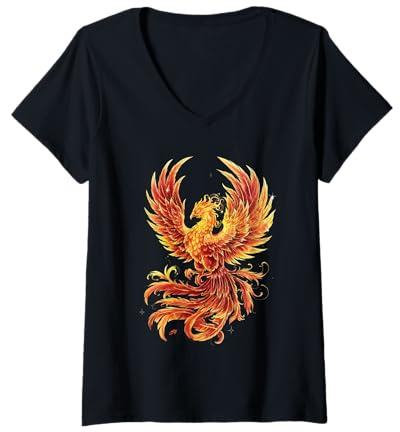 Damen Phoenix Rising Mythischer Vogel Fantasievogel T-Shirt mit V-Ausschnitt