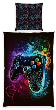 Herding Bettwäsche Gaming, Young Collection, Kopfkissenbezug ca. 80 x 80 cm, Bettbezug ca. 135 x 200 cm, Mit Reißverschluss, 100% Polyester/Mikrofaser