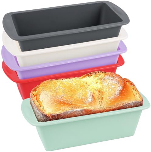 KUDLE Moule à Cake en Silicone - 5 Pièces Rectangulaires Antiadhésifs avec Démoulage Rapide pour Four et Friteuses à Air