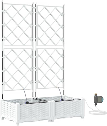 vidaXL Moderner weißer Pflanzer mit höhenverstellbarem Spalier – Für Innen und Außen mit elegantem Rattanlook, Größe 80 x 40 x 126 cm, langlebiger Kunststoff, zeitgenössisches Design, Hochpflanzgefäße