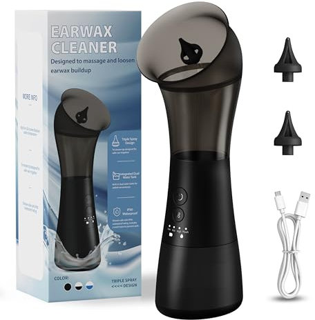 Ear Wax Removal, VINIPO Ear Cleaner with Wastewater Tank Electric Rechargeable Ear Wax Removal Kit Ear Irrigation System with Cleaning and Sewage Tank and 4 Clean Mode Ear Flushing Kit - Black