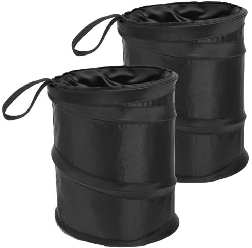 Lot de 2 poubelles portables pliables à suspendre avec autocollant magique et cadre en métal - Sacs lavables pour voitures, camping, camion, monospace, maison, bureau, voyage, noir, 20 x 15,7 cm