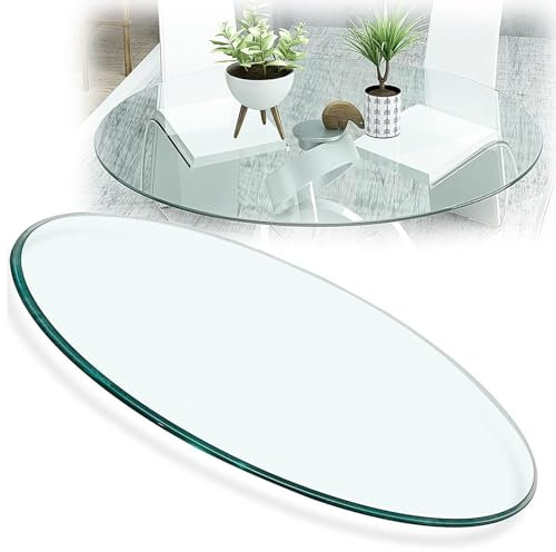YUEKOPOU 38 Zoll große, runde Tischplatte aus gehärtetem Glas – klare, polierte Kante for den Außen- und Innenbereich(48CM(19INCH))