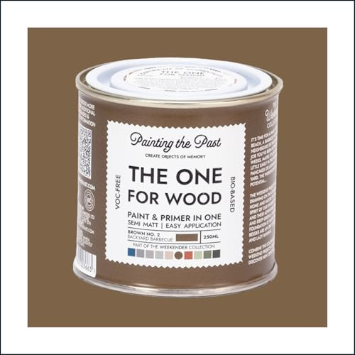 The One for Wood Paint & Primer 250ml Brown No. 2 Backyard Barbecue | Semi Matt Finish, Bio-Based & VOC-Free Formula for Wooden Furniture & Surfaces | Durable & Easy Indoor Home Decorating