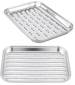 YIXNSW 3 Stück Edelstahl Grillschale, 34,5 x 24,2 x 2,7cm BBQ Grillschalen Set, Rechteckige Grillkorb für Grill, Backofen