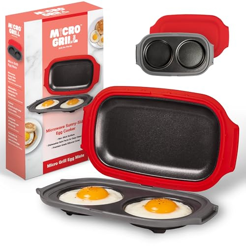 Micro Grill Egg Mate Microwave Egg Cooker – 2-Egg Sunny Side Up Maker with Steam Vent Lid – Fast Breakfast Sandwich Egg Mold – BPA-Free, Dishwasher Safe