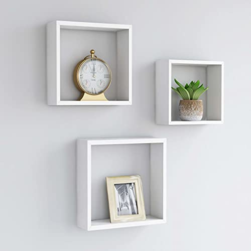 mtlskopl 3er Wandregal Set aus MDF im Kubus-Look Weiß 30/27/24 cm breit inkl unsichtbarem Hängesystem Modernes Design für Wohnzimmer Flur & Bücher-Ecke