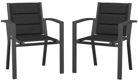 JUMMICO Gartenstuhl Stapelbar, 2er Set Aluminium Gestell mit Komfortsitz aus Textilene, Gartenstühle mit Armlehnen für Balkon und Terrasse