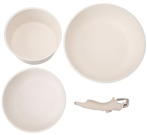Set de 3 Poêles en Pierre Maifan avec Manche Amovible, Fond Plat - Antiadhésif, Résistant à la Chaleur, Compatible Induction et Gaz pour Cuisine Facile et Polyvalente