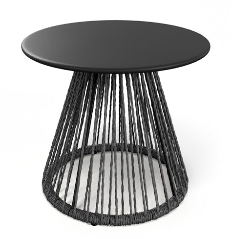 di volio Beistelltisch Caprio - runder Outdoor Tisch aus Rattan für Balkon & Terrasse, wetterfest (Schwarz)