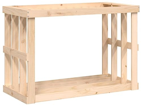 Outdoor Firewood Shelf Made of Solid Pine Wood 108 x 52 x 74 cm with Planter, Rustic Firewood Rack for Garden Patio, Sturdy Wood Storage for Drying and Stacking