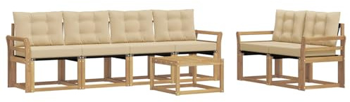 vidaXL Outdoor-Sofagarnitur mit Kissen 7 pcs Weiß und Beige, Gartenmöbel, modernes Outdoor-Sofa, Robustes Terrassenset, Bequeme Sitzgelegenheit für deinen Außenbereich