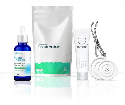 Phimose Set MenMed PRO - 17 Dehnungsringe 3-36 mm bei Vorhautverengung, Skin Expander PRO aus Edelstahl, ozoniertes Leinöl 100 ml & Duschgel