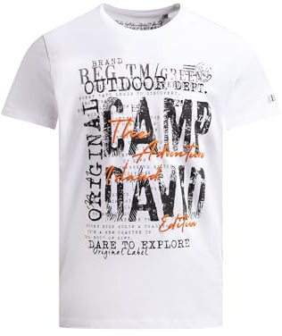 Camp David Herren T-Shirt Rundhals Kurzarm mit Logo Prints und Puffprint, 100% Baumwolle Opticwhite, XXL