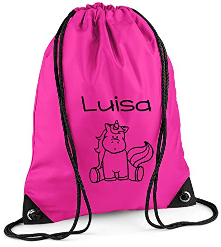 minimutz Turnbeutel Einhorn mit Name für Mädchen | Personalisierter Schuhbeutel Kinder inkl. Namensdruck | Sportbeutel Unicorn in pink