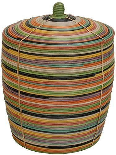 Bunter Flechtkorb, Aufbewahrungskorb aus Rattan/Allzweck-Korb Afrika-Stil mit Deckel/Schlangenkorb Bunt (Groß)