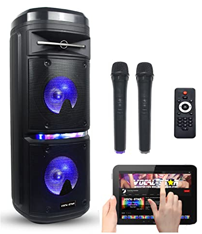 Vocal-Star Portable Karaoke Machine Speaker 200w With Bluetooth MP3 2 Wireless Microphones, Bass & Treble Controls (P180)