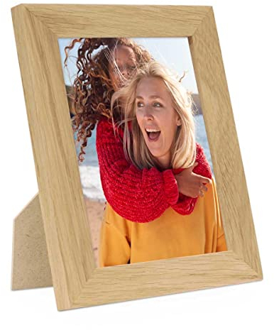 PHOTOLINI Bilderrahmen 15x20 Holz Eiche, breiter Bilderrahmen 20x15 Holz, Picture Frame mit Acrylglas, Bilderrahmen 15 x 20 cm Eiche zum Aufhängen & Aufstellen, Rahmen 15x20 mit Zubehör