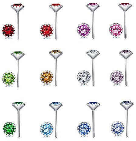 Unendlich U 925 Sterling Silber 5mm Bunt Zirkonia Ohrstecker Set Stecker Ohrringe Ohrschmuck Allergenfrei Weihnachtsgeschenke für Damen,12 Paare