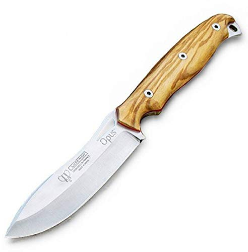 Cudeman Cuchillo 208-L Ness Wolf Hoja de Acero Böhler N695 de 10,3 cm, empuñadura de Olivo de 11,7 cm para Caza, Pesca, Supervivencia y bushcraft + Portabotellas Regalo