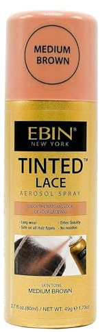 EBIN NEW YORK Tinted Lace Spray Medium Brown | Quick Dry, Water Resistant and High Pigment Lace Tint for Wig | Even Spray, No Residue and Natural Finish | 80 ml