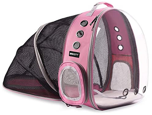 BEIKOTT Rückseite, erweiterbarer Katzenrucksack, Haustier-Hunderucksack, Tragetasche für kleine Katzen, Hunde und Vögel, transparenter Raumkapsel-Rucksack für Reisen/Wandern/Outdoor