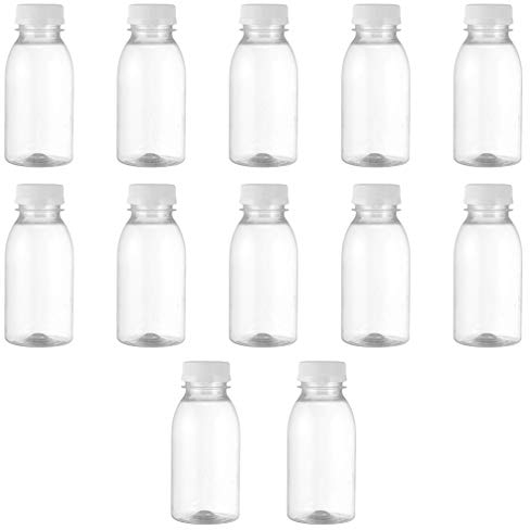 Hemoton Lot de 12 bouteilles de jus vides en plastique transparent réutilisables avec bouchons 250 ml